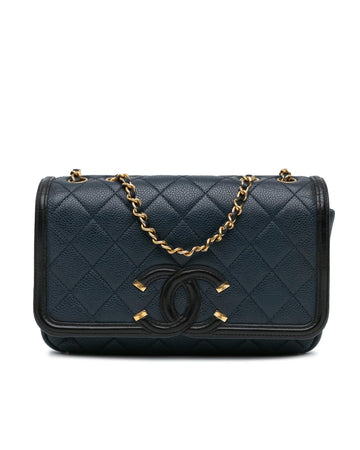 Small Quilted Caviar Leather CC Filigree Flap Bag with Chain Strap