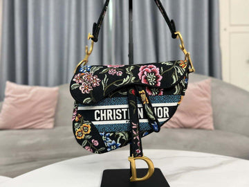 Makersluxe - Saddle Bag With Strap Black Cross-Stitch Embroidery