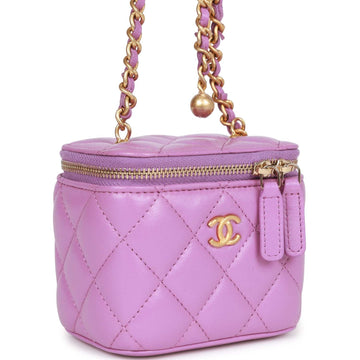 Chanel Small Classic CC Vanity Case Purple Lambskin Gold Hardware