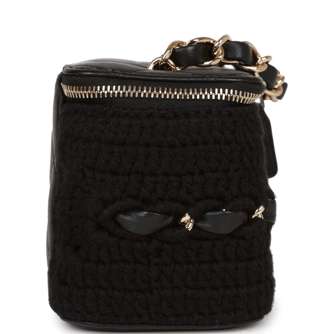 Chanel Small Vanity Case Black Crochet and Lambskin Light Gold Hardware