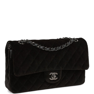 Pre-owned Chanel Medium Classic Double Flap Bag Black Velvet Ruthenium Hardware
