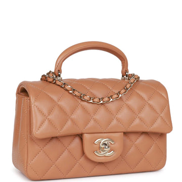Chanel Mini Rectangular Flap with Top Handle Caramel Lambskin Light Gold Hardware