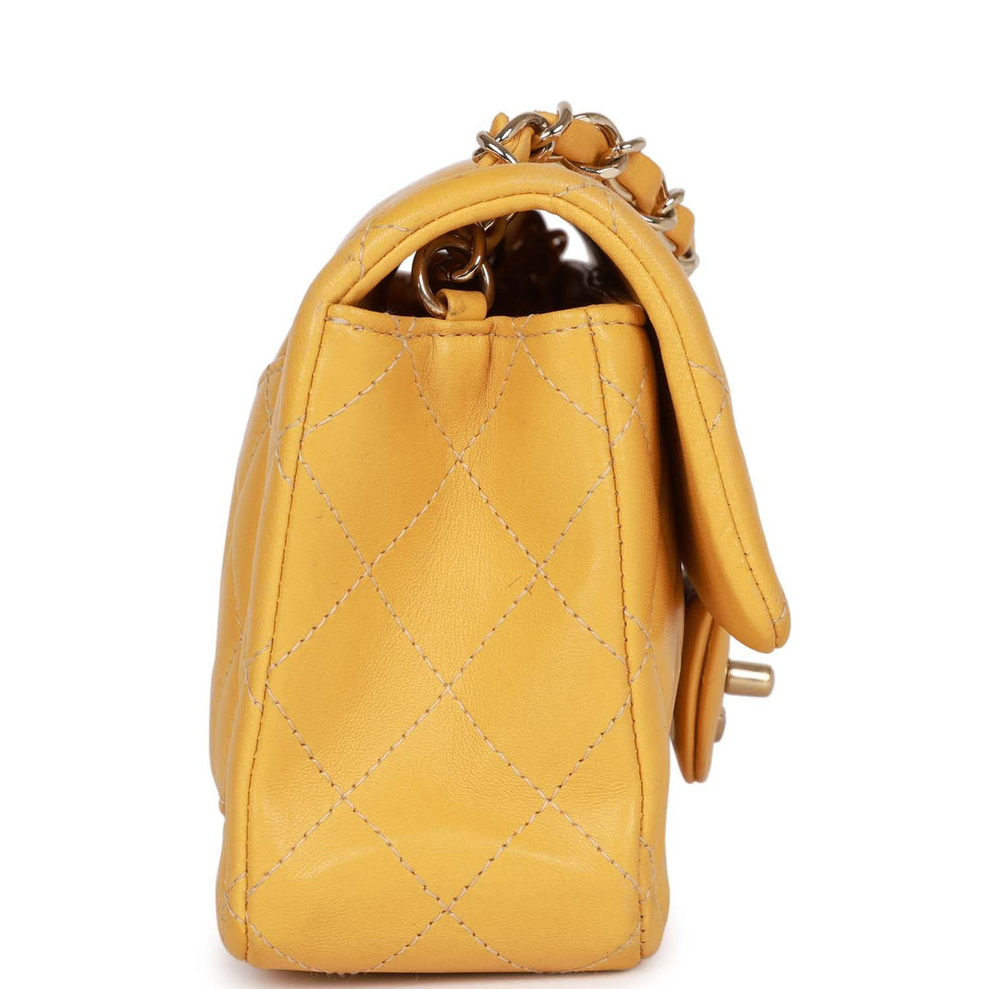 Pre-owned Chanel Mini Rectangular Flap Bag Yellow Lambskin Light Gold Hardware