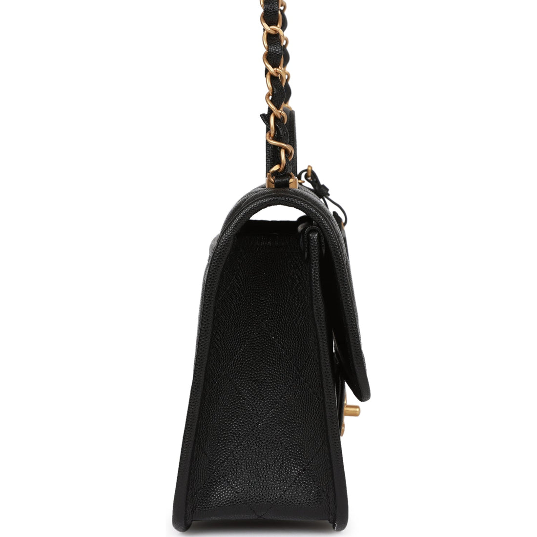 Chanel School Memory Top Handle Flap Bag Black Caviar Antique Gold Hardware