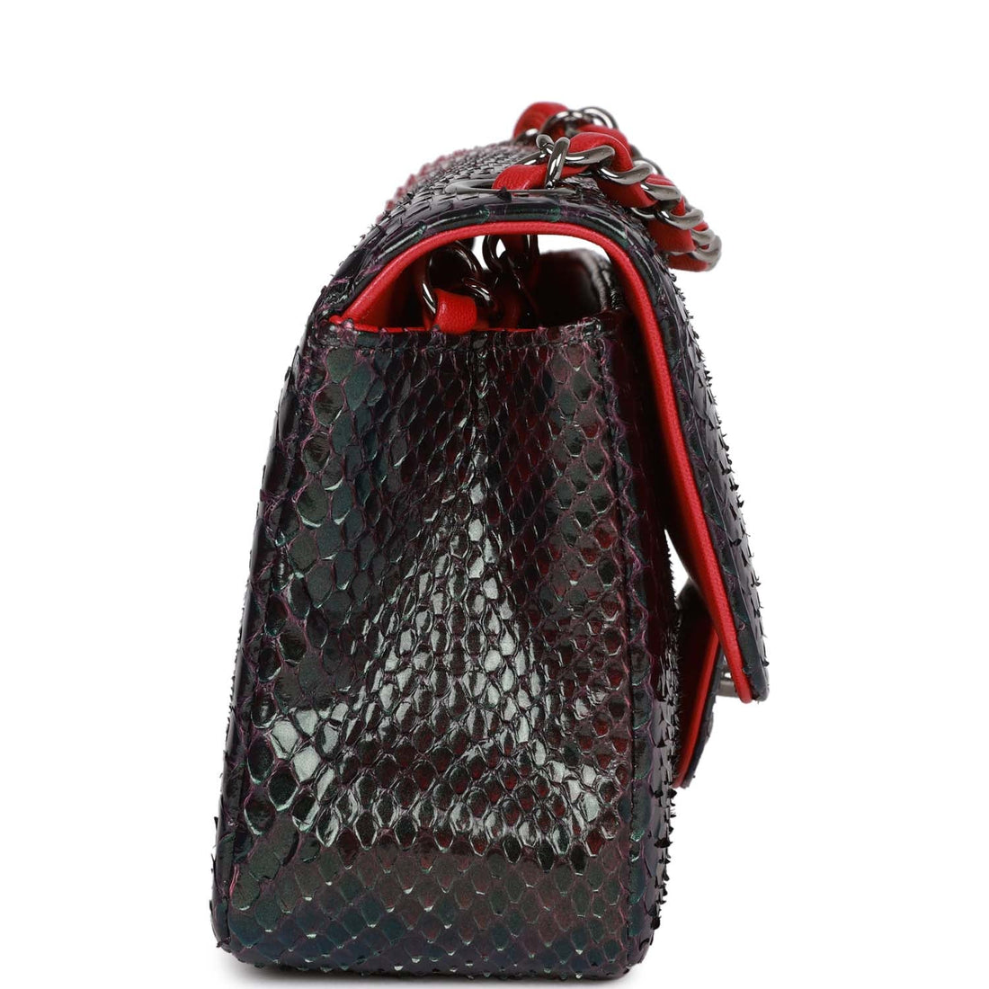 Pre-owned Chanel Mini Rectangular Flap Bag Red and Black Python Ruthenium Hardware