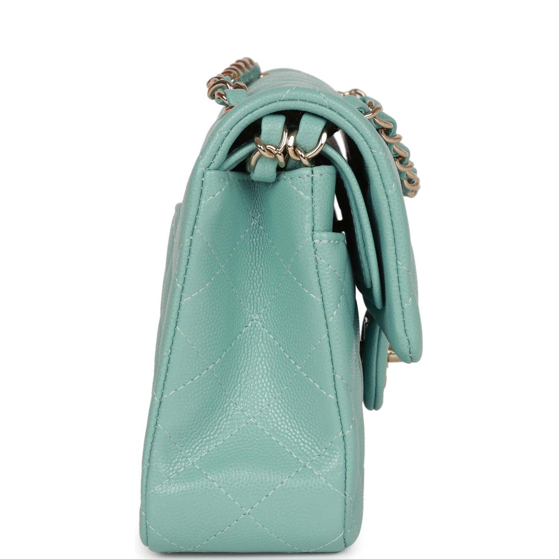 Chanel Small Classic Double Flap Bag Tiffany Blue Caviar Light Gold Hardware