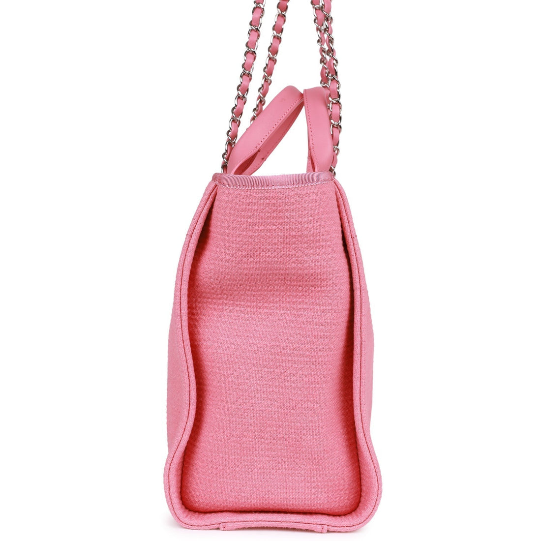 Chanel Small Deauville Shopping Bag Pink Boucle Silver Hardware