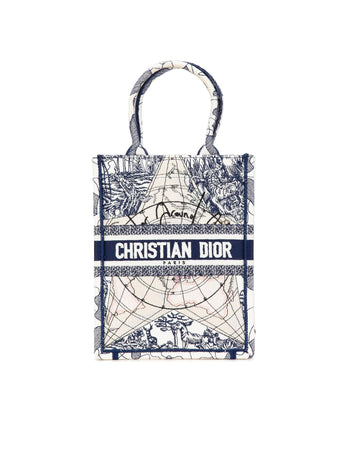 Embroidered Canvas Vertical Book Tote with Rolled Handles
