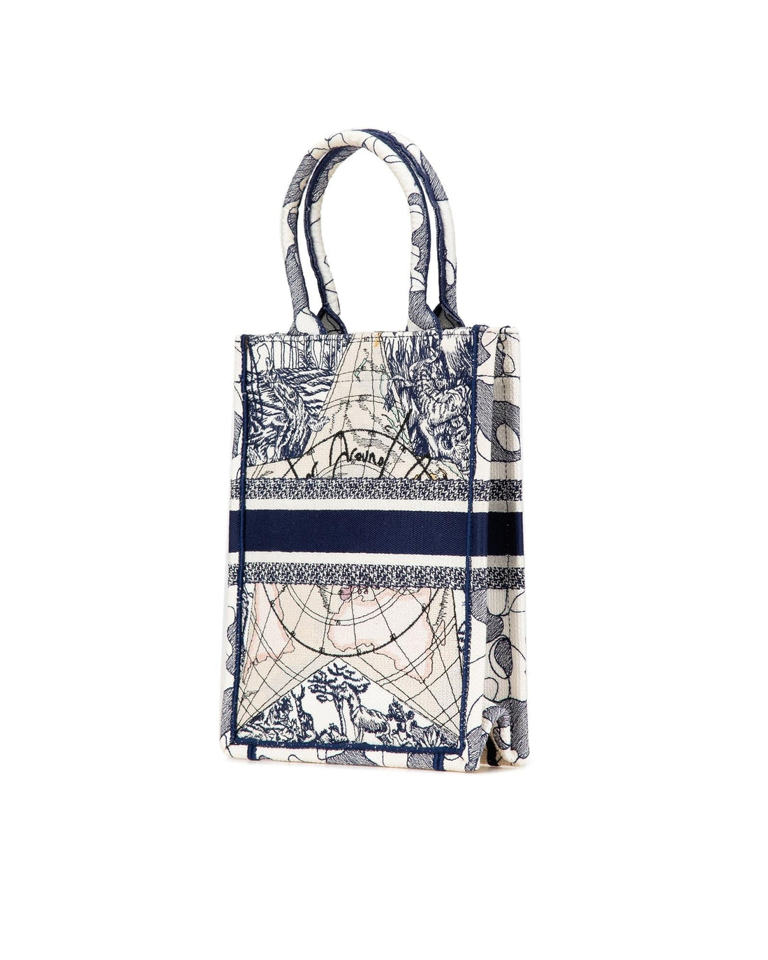 Embroidered Canvas Vertical Book Tote with Rolled Handles
