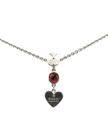 Sterling Silver Heart Crystal Drop Pendant Necklace