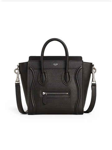 Nano Luggage Bag in Drummed Calfskin Black