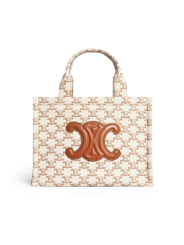 Small Cabas Thais in Textile with Triomphe Canvas Print and Calfskin White