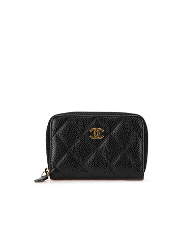 Quilted Leather Zip Coin Purse with Interior Compartments