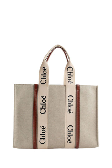 WOODY LARGE CANVAS AND LEATHER TOTE BAG