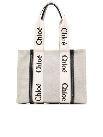 Medium Woody Tote Bag in Linen