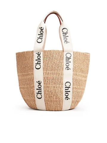 Large Woody Basket in White in Natural Fibers