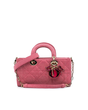 Quilted Denim Macrocannage Handbag with Detachable Strap and Top Handles