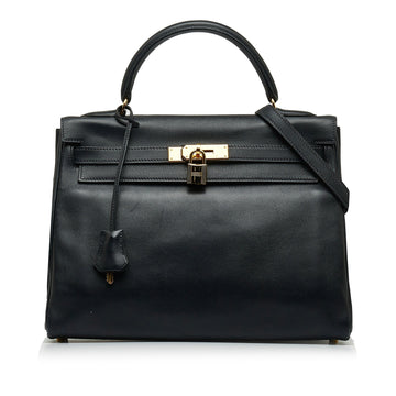 Hermès Kelly 32 Black Evercolor Clemence Gold