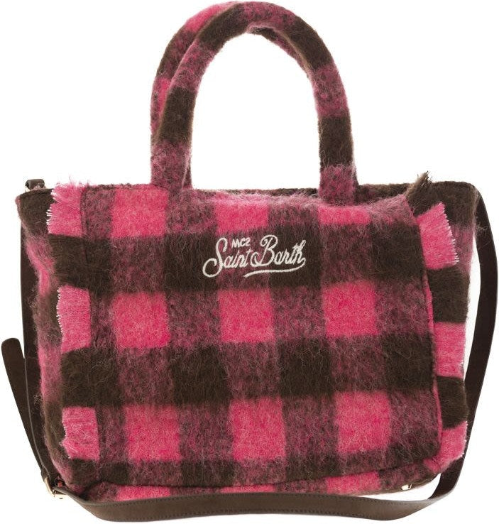 WOOLY COLETTE HANDBAG WITH FRINGES AND CHECK PATTERN