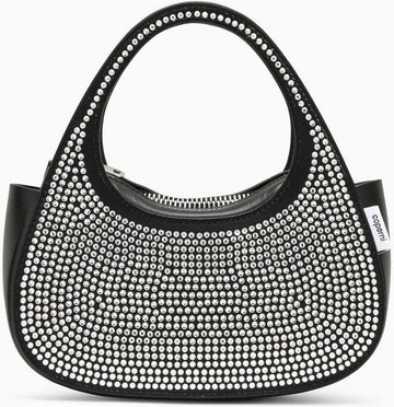 MICRO BAGUETTE SWIPE BLACK BAG WITH CRYSTALS IN LEATHER