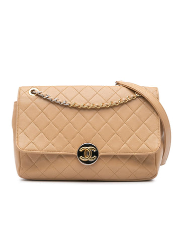 Quilted Calfskin Turn Lock Shoulder Bag with Chain Strap