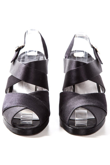 Calvin Klein Black Vintage Satin Buckle Closure Sandals SZ 9 SALE