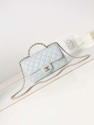 Makersluxe - Camellia Embossed Flap Bag With top Handle Light Blue