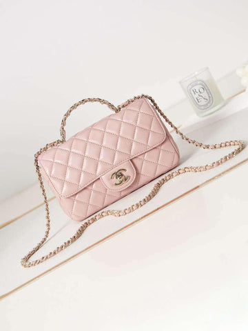 Makersluxe - Camellia Embossed Flap Bag With top Handle Pink