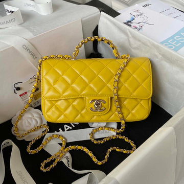 Makersluxe - Camellia Embossed With top Handle Bag Yellow