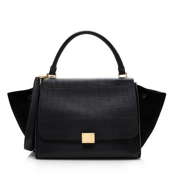 Celine Croc Embossed Suede Medium Trapeze Bag (SHF-16011)