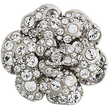 CHANEL Swarovski Crystal Camellia CC Brooch Silver