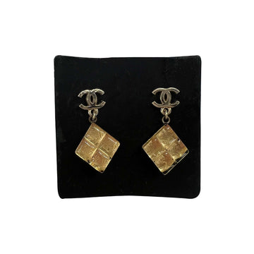 Chanel CC logo gold rhomb drop earrings