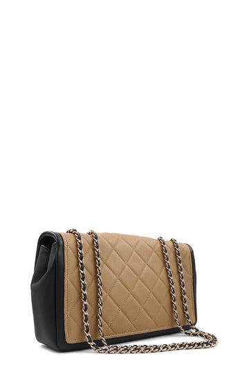 Medium Graphic Flap Bag Beige Black