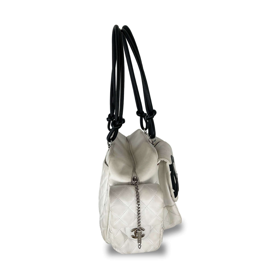Chanel quilted calfskin leather reporter cambon white bag