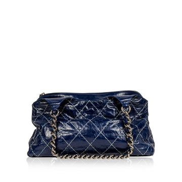 Blue Patent White Stitch Tote