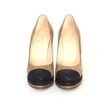 Khaki Cap Toe CC Platform Pumps