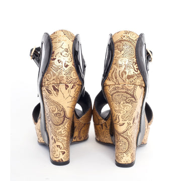 Gold Baroque Peep Toe Wedge