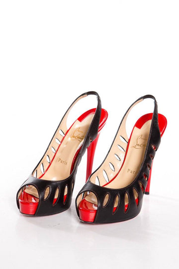 Christian Louboutin Black & Red Cut-Out Peep Toe Pumps SZ 38.5
