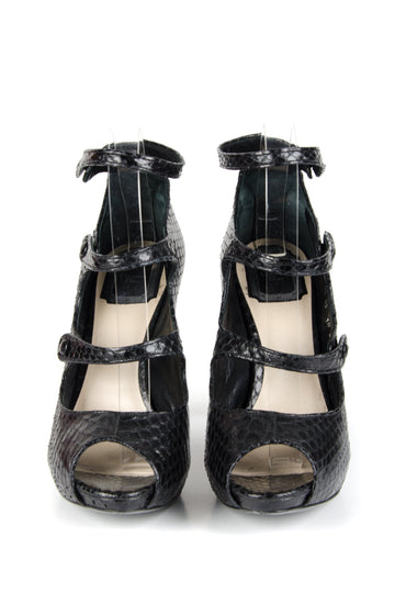 Snakeskin Leather Multi Strap Peep Toe