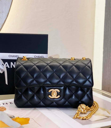 Makersluxe - Camellia Lambskin Classic Flap Bag Black