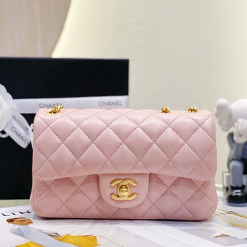 Makersluxe - Camellia Lambskin Classic Flap Bag Pink