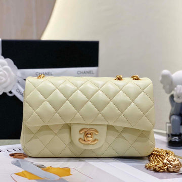 Makersluxe - Camellia Lambskin Classic Flap Bag Light Yellow