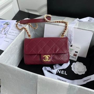 Makersluxe Crystal Pearls Chain Flap Bag CHL - 718