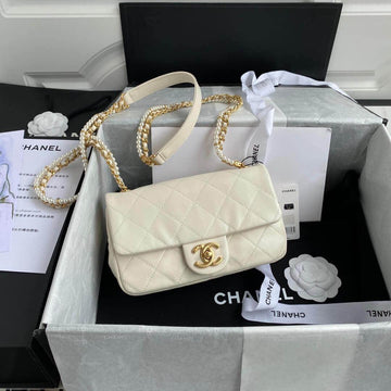 Makersluxe Crystal Pearls Chain Flap Bag CHL - 717