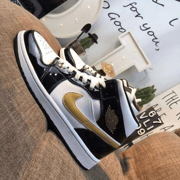 Custom Air Jordan 1 Black Gold Sneakers