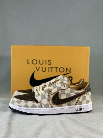 Custom Air Jordan 1 Low Damier Azur Brown LV Monogram