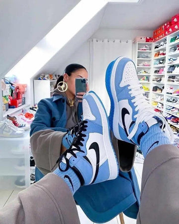 Custom Blue Black White Jordan 1 High Q ( Customs And Box ), Jordan 1 Sneakers Active