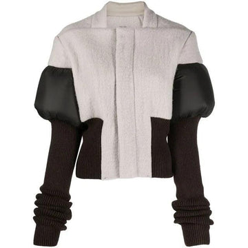 Fashion Women's Knitted Wool Patchwork Coat Stand Collar Black White Color Block Duck Down Jackets Winter