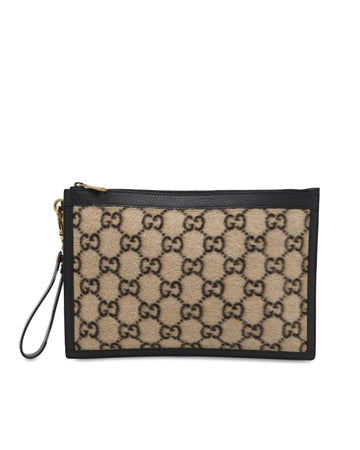 Wool Clutch Bag with Leather Trim and Detachable Wrist Strap