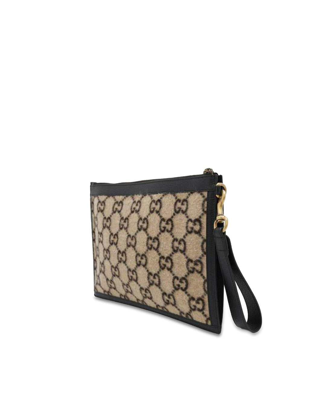 Wool Clutch Bag with Leather Trim and Detachable Wrist Strap